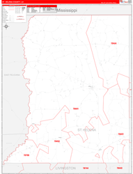St. HelenaParish (County), LA Wall Map Zip Code Red Line Style 2024
